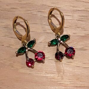 Elegant Gold and Red Cherry Earrings